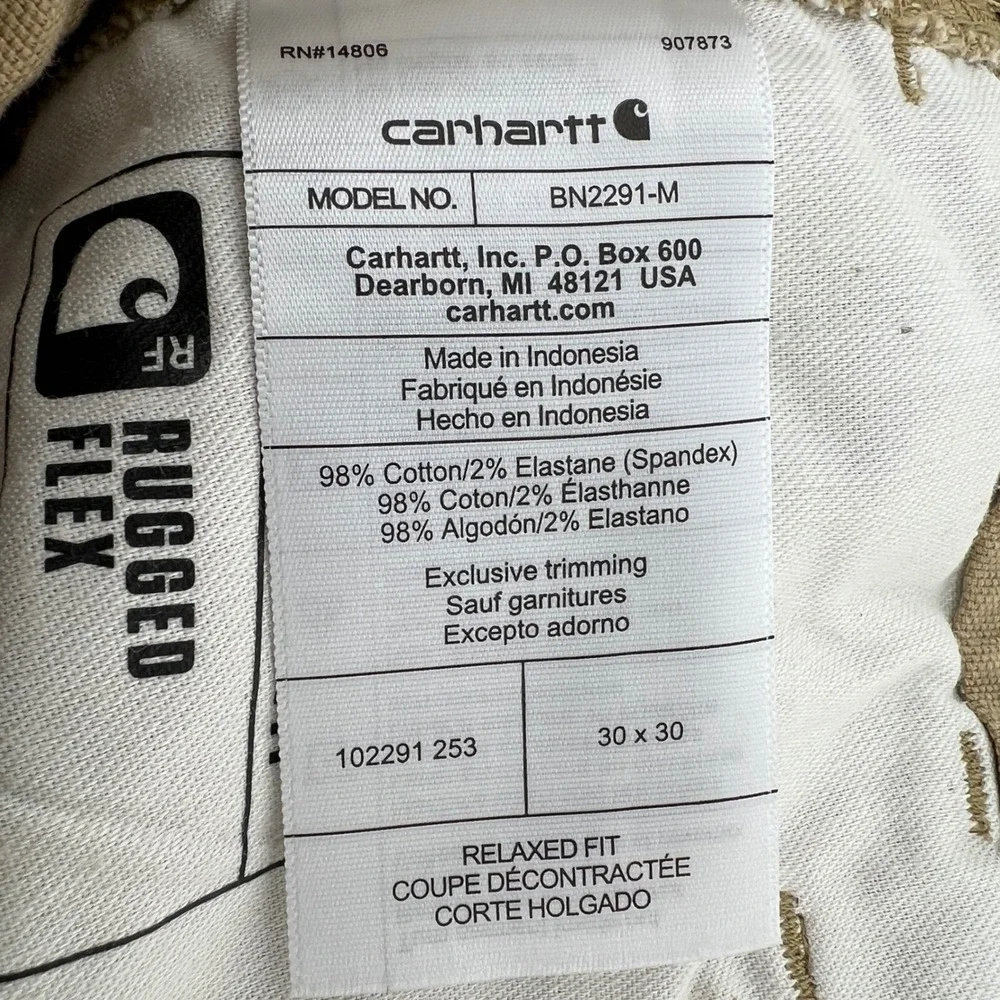 Carhartt BN2291 M Mens Khaki Rugged Flex Relaxed Fit Canvas Work Pants 30x30 New - Picture 6 of 10